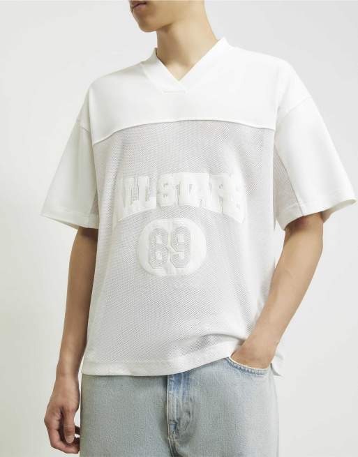 River Island Cotton mesh block v neck top in white, 2 of 4