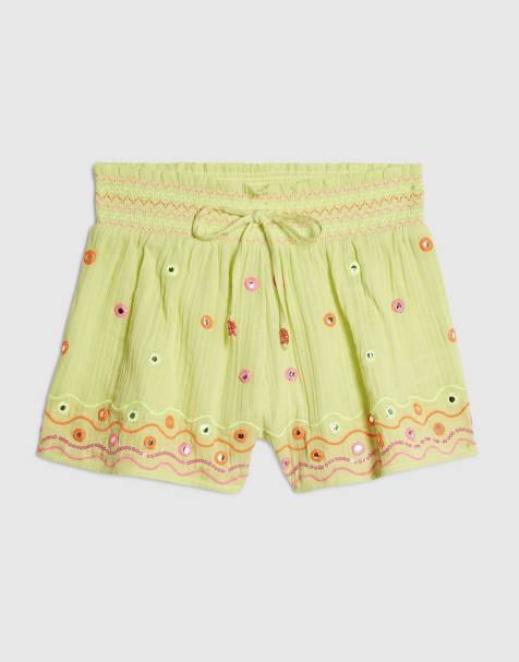River Island Cotton mirror embroidered shorts in lime - view 1