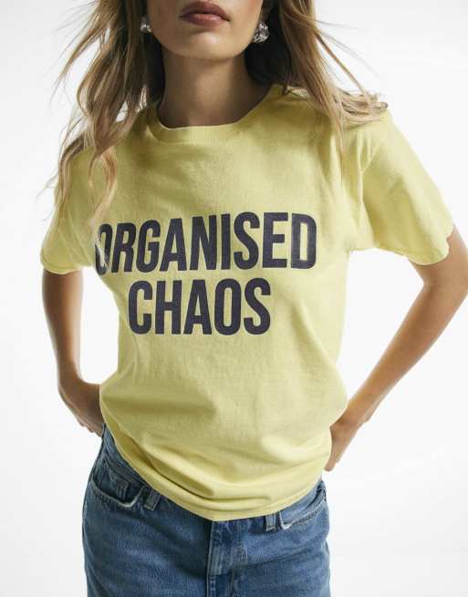 River Island Cotton organised chaos t-shirt in yellow, 2 of 4