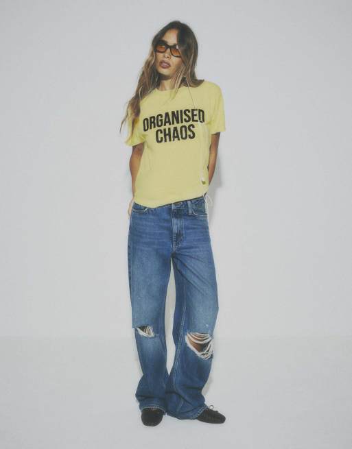 River Island Cotton organised chaos t-shirt in yellow, 3 of 4