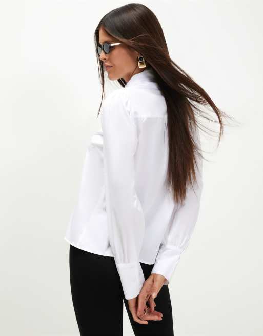 River Island Cotton poplin pussybow blouse in white, 4 of 4