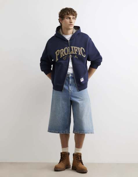River Island Cotton prolific usa check hoodie in navy - view 1