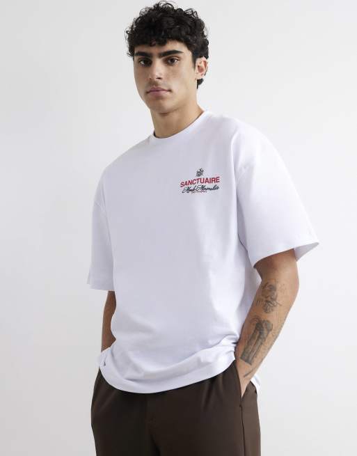 River Island Cotton sanctuaire crest t-shirt in white, 4 of 4