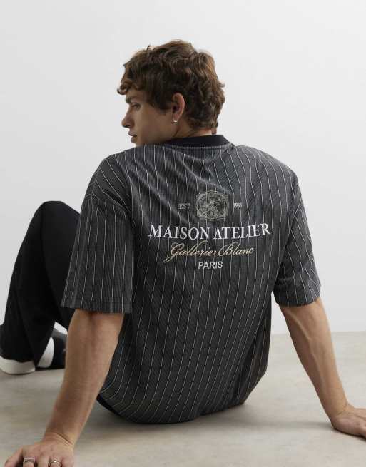 River Island Cotton stripe maison t-shirt in black, 2 of 4