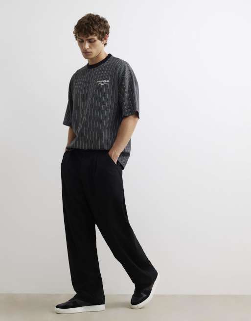 River Island Cotton stripe maison t-shirt in black, 4 of 4
