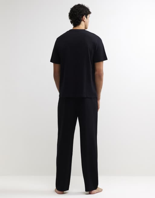 River Island Cotton t-shirt and trousers pyjamas set in black, 4 of 4