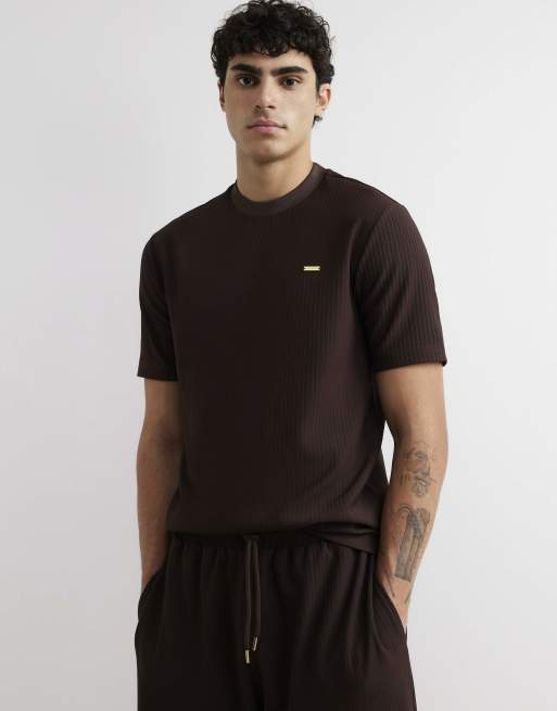 River Island Cotton vertical textured t-shirt in brown, 2 of 4