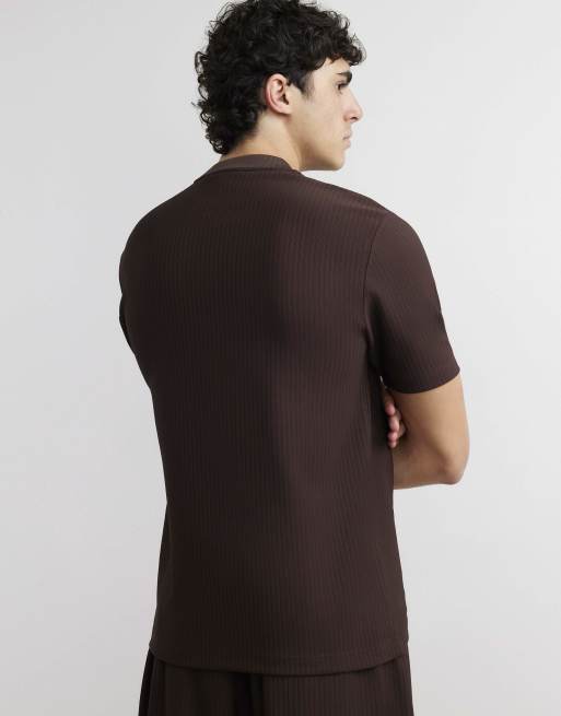 River Island Cotton vertical textured t-shirt in brown, 4 of 4