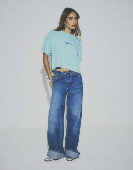 River Island Cotton vibes t-shirt in blue, 3 of 4