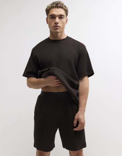 River Island Cotton waffle textured loungewear set in brown - view 1
