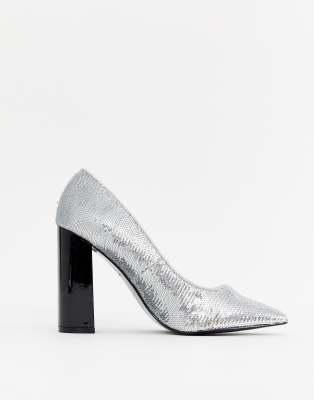 silver sparkly court shoes