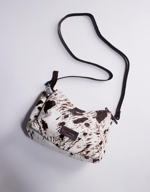 River Island cow print leather 'hair on' crossbody bag in brown, 2 of 4