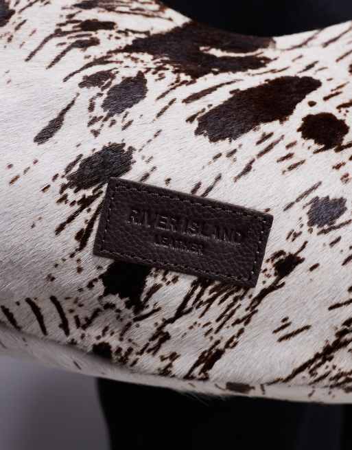 River Island cow print leather 'hair on' crossbody bag in brown, 3 of 4