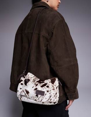 River Island River Island cow print leather pony hair crossbody bag in brown-Neutral