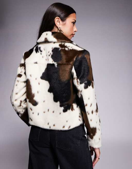 River Island cow print pony hair jacket in white