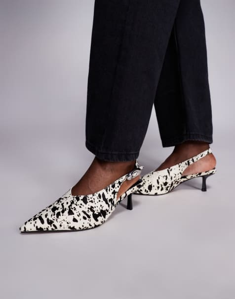 River Island cow print slingback pumps in dark brown - view 1
