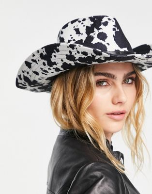 River Island cow print stetson hat in white