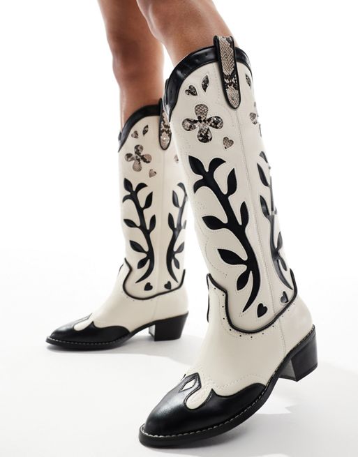 River Island cowboy boot in cream 