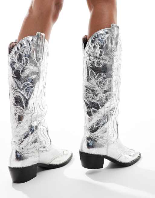 River Island cowboy boot in silver