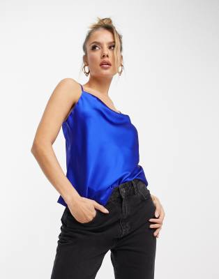 River Island Cowl Neck Cami Top In Bright Blue