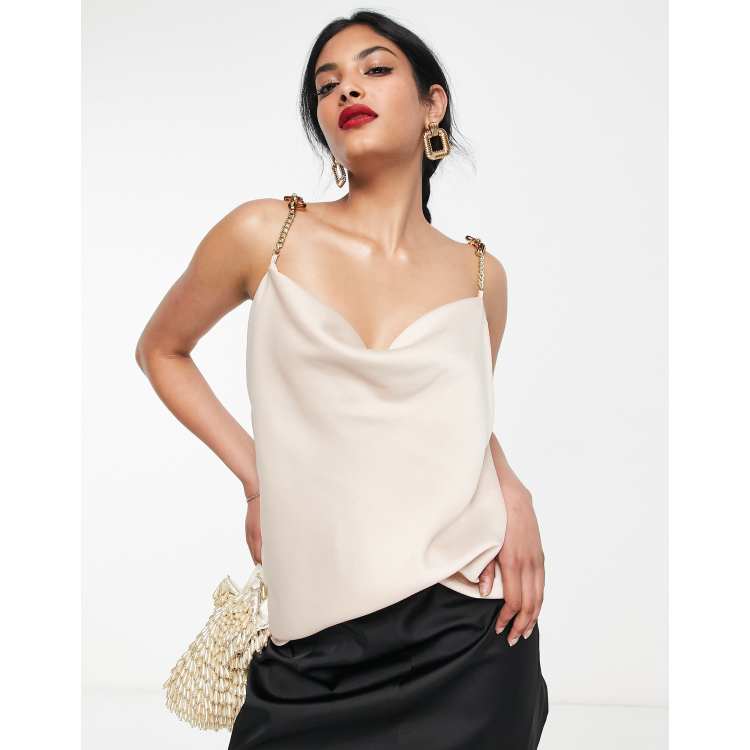 River Island satin cowl neck cami in white