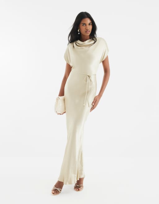 River Island Cowl neck maxi dress in gold
