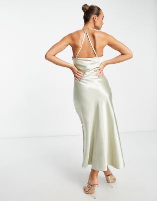 silver cowl neck maxi dress