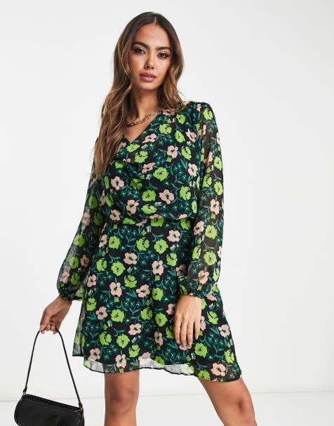 River Island cowl neck mini dress in green - view 1