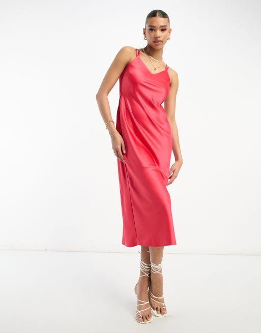 River Island cowl neck satin midi dress with cross back in red