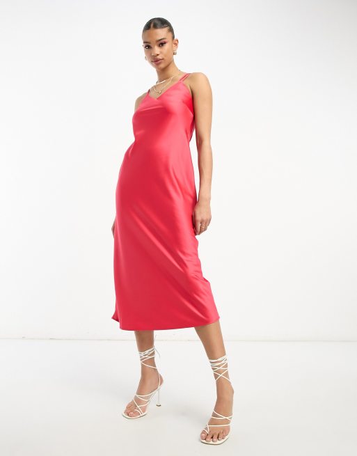 Cross Back Cowl Neck Midi Slip Dress