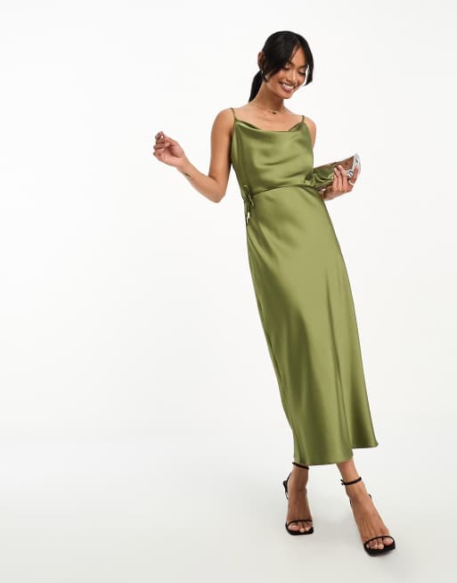 Khaki satin hotsell slip dress