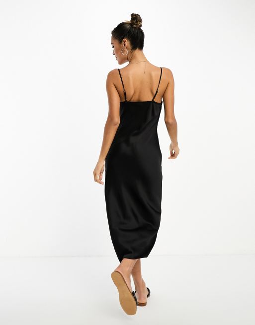 River Island cowl neck satin slip midi dress in black, 2 of 4