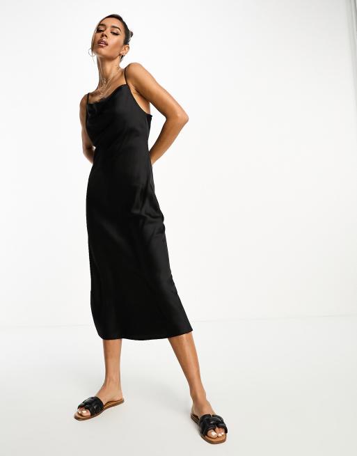 River Island cowl neck satin slip midi dress in black, 3 of 4