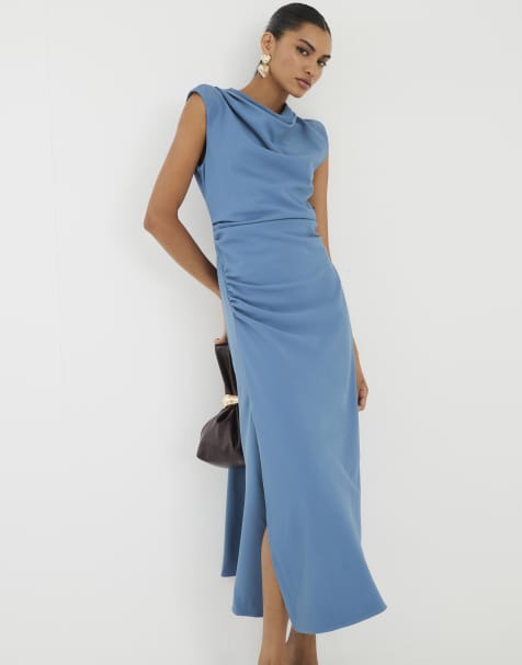 River Island Cowl neck sleeveless midi dress in blue - medium - view 1