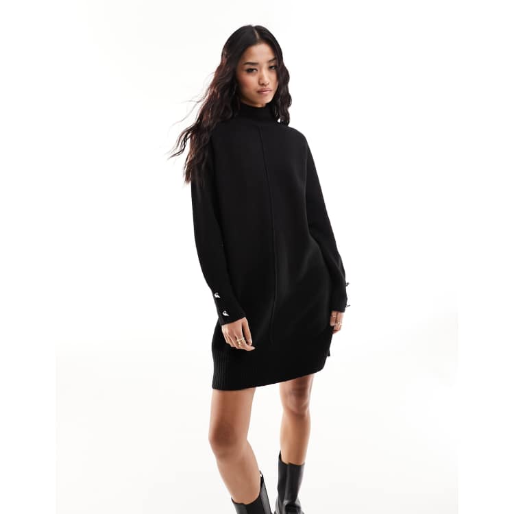 River Island cozy mini knit sweater dress in black | ASOS