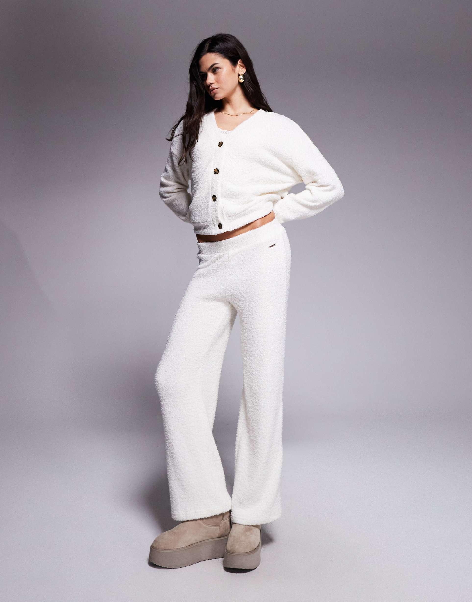 river island cozy pants in cream - part of a set