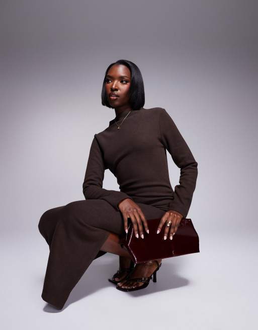 dark brown ruched dress Black Satin Dress – PinkBlush main image 0