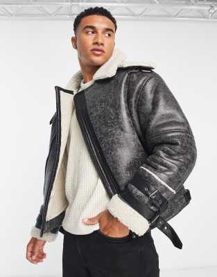 River island faux shearling best sale aviator jacket