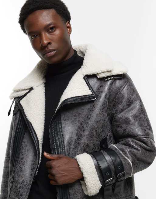 River island sale shearling aviator jacket