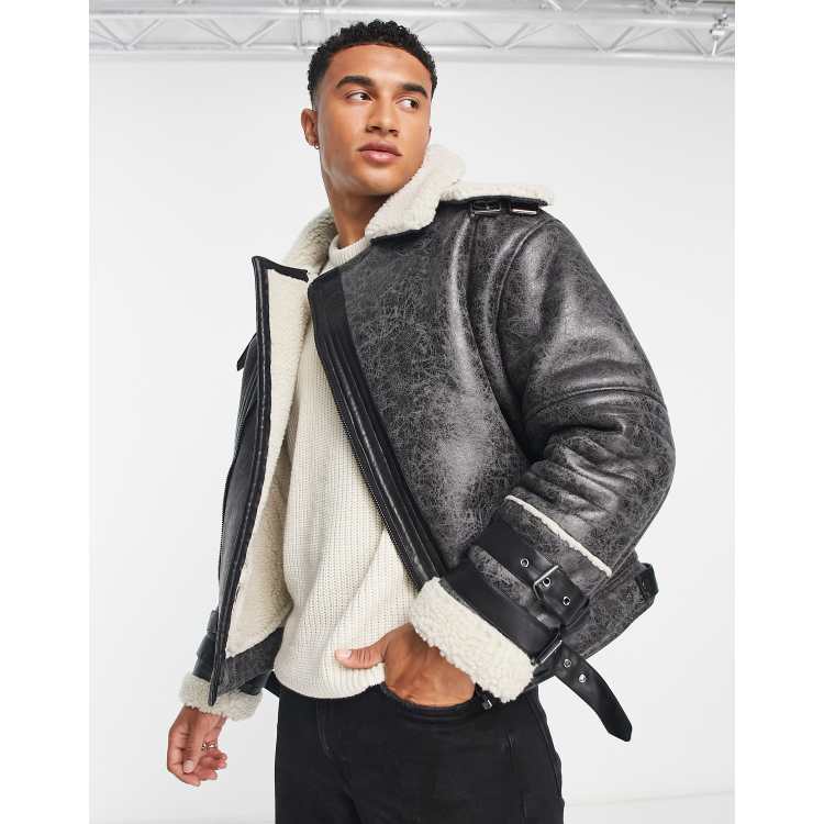 Shearling aviator shop coat mens