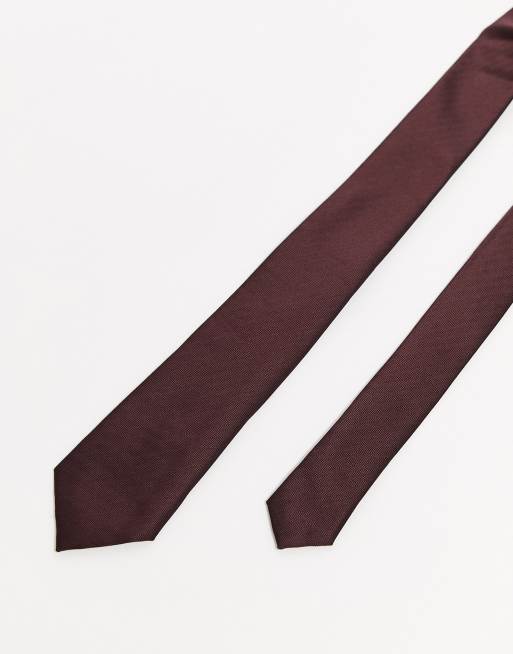 River Island - Cravatta bordeaux a spina di pesce, 4 di 4