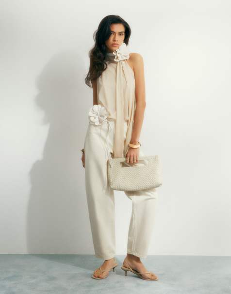 River Island Cream barrel leg jeans in ecru - view 1