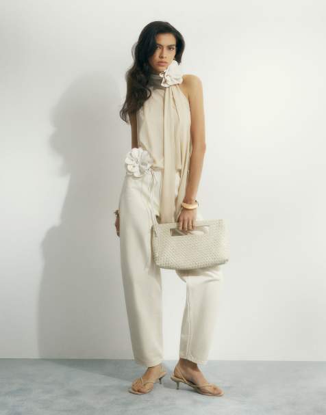 River Island Cream barrel leg jeans in ecru - view 1