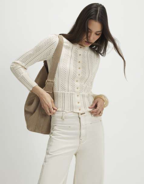 River Island Cream open knit long sleeve cardigan in stone - view 1