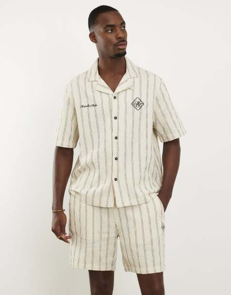 River Island Cream short sleeve textured pinstripe shirt in ecru - view 1