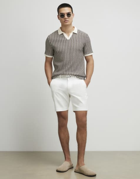 River Island Cream slim fit belted chino shorts in ecru - view 1