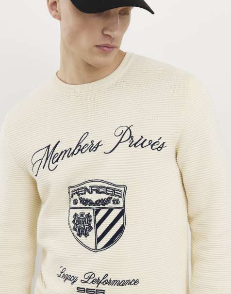 River Island Cream slim fit embroidered jumper in ecru