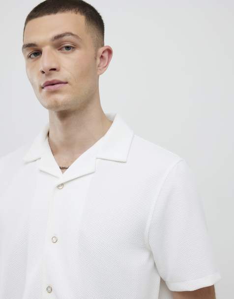 River Island Cream slim fit revere shirt in ecru