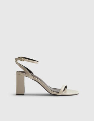 Cream wide fit block heeled open toe sandals in ecru