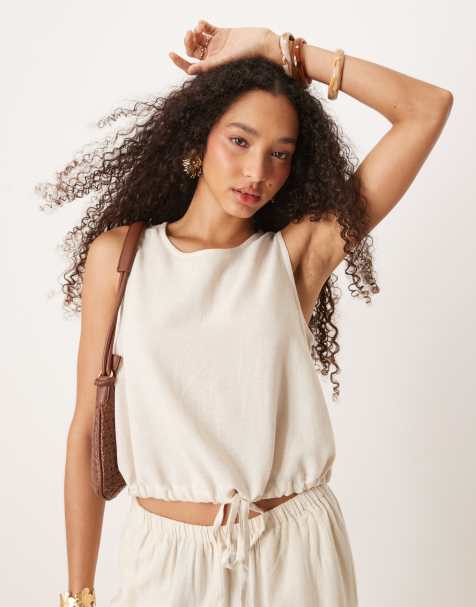 River Island - Cremefarvet ballon-tanktop i hør - Del af sæt - view 1